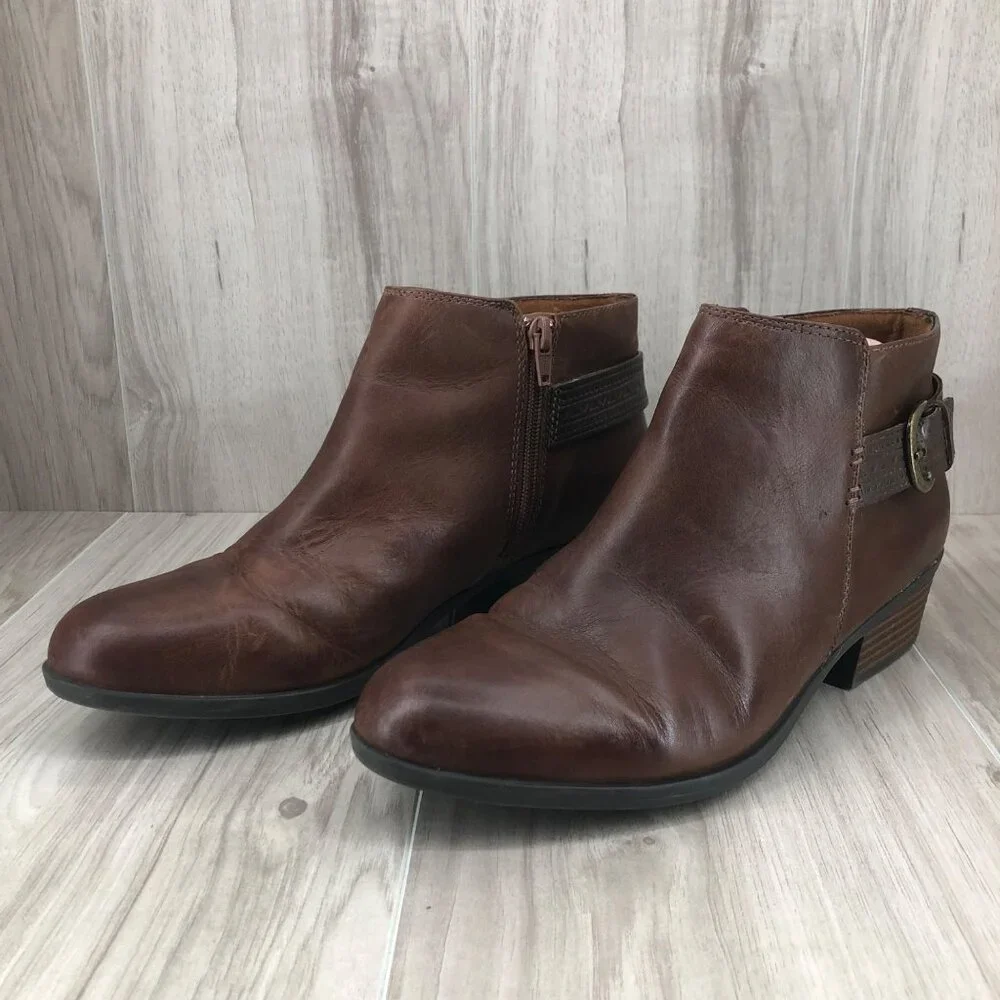 Clarks Ankle Boots Womens 10M Brown Leather Zip Booties